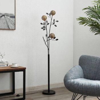Stojacia lampa Lucande Evory, 160 cm, 3 svetlá, čierna/zlatá, G9