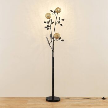 Stojacia lampa Lucande Evory, 160 cm, 3 svetlá, čierna/zlatá, G9