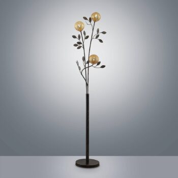 Stojacia lampa Lucande Evory, 160 cm, 3 svetlá, čierna/zlatá, G9