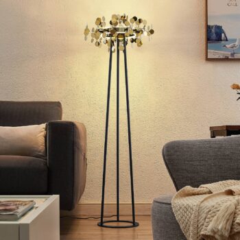 Stojacia lampa Lucande Glimmo LED, čierna, mosadz