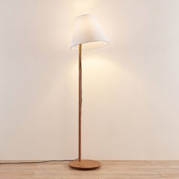Stojacia lampa Lucande Jinda, biela, drevo, látka, 160 cm, E27