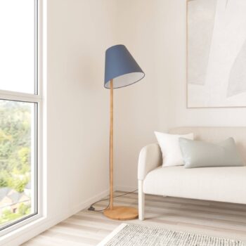 Stojacia lampa Lucande Jinda, modrá, drevo, látka, 160 cm, E27
