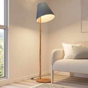 Stojacia lampa Lucande Jinda, modrá, drevo, látka, 160 cm, E27