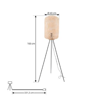 Stojacia lampa Lucande Jorick, bambus, trojnožka, výška 166 cm