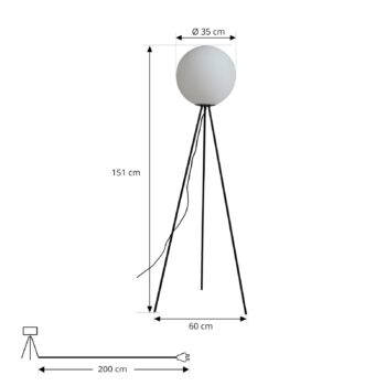 Stojacia lampa Lucande Kestralia, biela, sklo, Ø 35 cm, E27