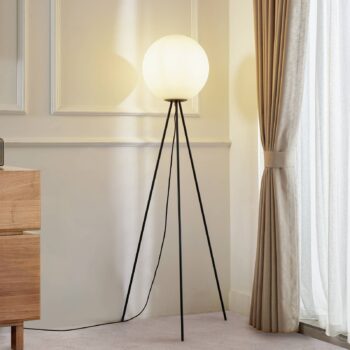 Stojacia lampa Lucande Kestralia, biela, sklo, Ø 35 cm, E27