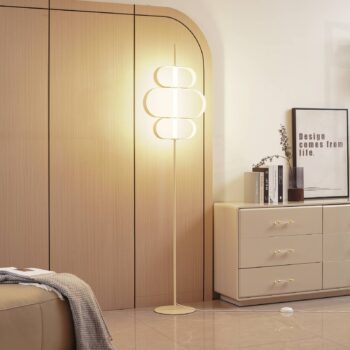 Stojacia lampa Lucande LED Audrina, béžová, kov, stmievateľná