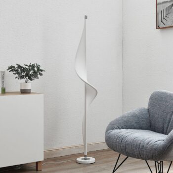 Stojacia lampa Lucande LED Edano, 154 cm, biela, textilná, stmievateľná