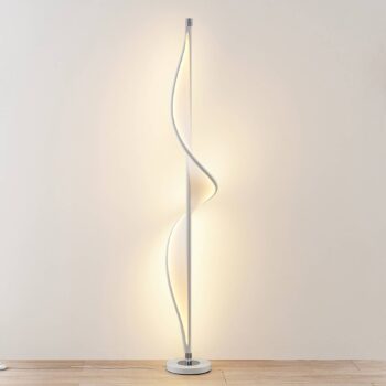 Stojacia lampa Lucande LED Edano, 154 cm, biela, textilná, stmievateľná