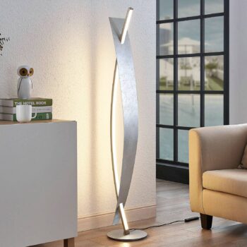 Stojacia lampa Lucande LED Marija, strieborná, stmievateľná, 140 cm