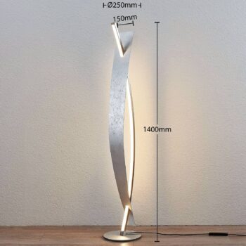 Stojacia lampa Lucande LED Marija, strieborná, stmievateľná, 140 cm