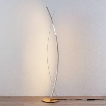 Stojacia lampa Lucande LED Marija, zlatá farba, stmievateľná, 140 cm