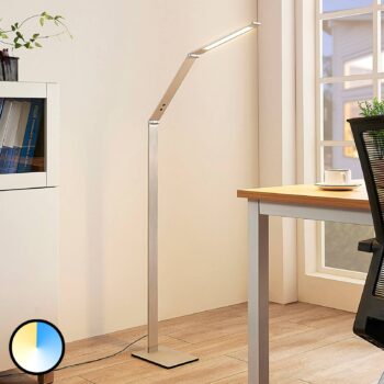 Stojacia lampa Lucande LED Nicano, sivá, kov, CCT, 125 cm