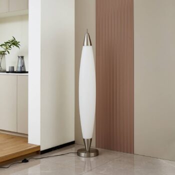 Stojacia lampa Lucande LED Tarell, biela/niklová, 146 cm, stmievateľná