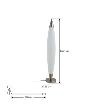 Stojacia lampa Lucande LED Tarell, biela/niklová, 146 cm, stmievateľná