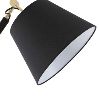 Stojacia lampa Lucande Marvaine, čierna/zlatá farba, nastaviteľná
