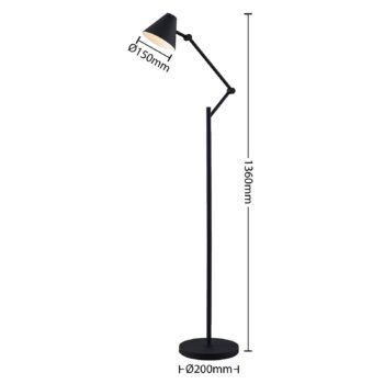 Stojacia lampa Lucande Phina, čierna/biela, nastaviteľná, E27