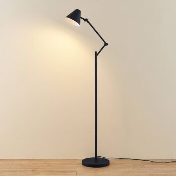 Stojacia lampa Lucande Phina, čierna/biela, nastaviteľná, E27