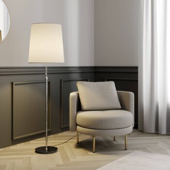 Stojacia lampa Lucande Pordis, 155 cm, chróm, biela, kov, textil