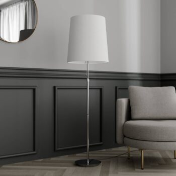 Stojacia lampa Lucande Pordis, 155 cm, chróm, biela, kov, textil
