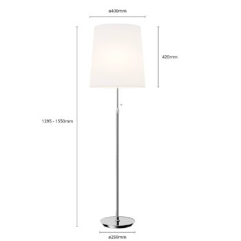 Stojacia lampa Lucande Pordis, 155 cm, chróm, biela, kov, textil