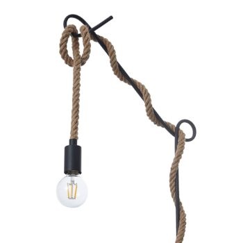 Stojacia lampa Lucande Ropina, výška 180 cm, čierna, konopné lano