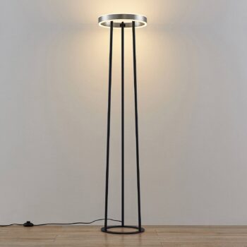 Stojacia lampa Lucande Seppe LED, Ø 30 cm, nikel
