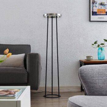 Stojacia lampa Lucande Seppe LED, Ø 30 cm, nikel