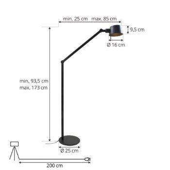 Stojacia lampa Lucande Silka, výška 173 cm, čierna, kov