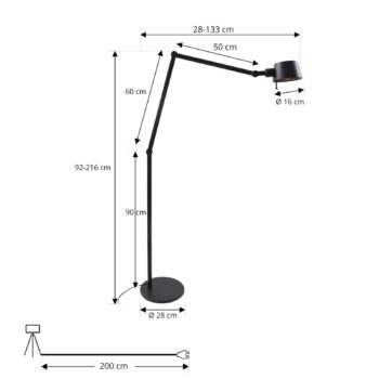 Stojacia lampa Lucande Silka, výška 216 cm, čierna, kov