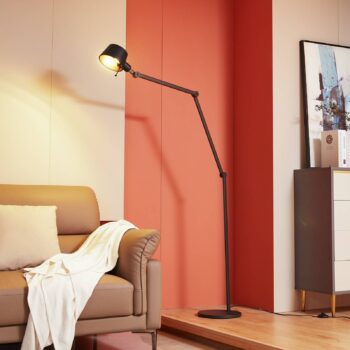 Stojacia lampa Lucande Silka, výška 216 cm, čierna, kov