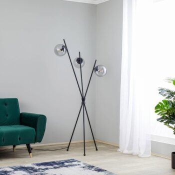 Stojacia lampa Lucande Sotiana, 3 sklenené gule, čierna