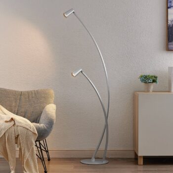 Stojacia lampa Lucande Velanoris, 2 svetlá, brúsený hliník