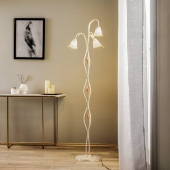 Stojacia lampa Lucrezia v slonovinovej farbe s tienidlom s kvetinovým vzorom