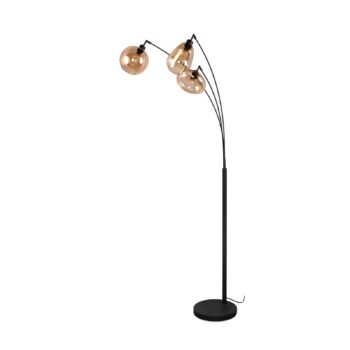 Stojacia lampa Lumina, 3 svetlá, čierna/jantárová, sklo