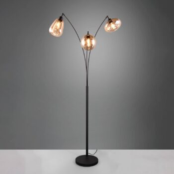 Stojacia lampa Lumina, 3 svetlá, čierna/jantárová, sklo