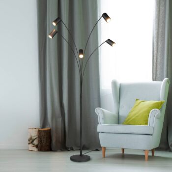 Stojacia lampa Marley, čierna, výška 200 cm, 5 svetiel, kov