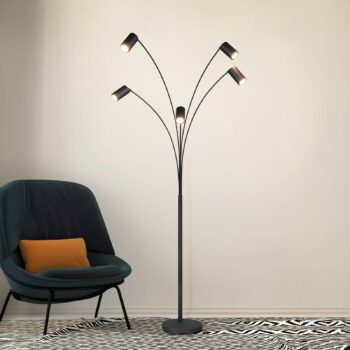 Stojacia lampa Marley, čierna, výška 200 cm, 5 svetiel, kov
