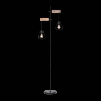 Stojacia lampa Mina, čierna/hnedá, výška 168 cm, kov/drevo