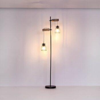 Stojacia lampa Mina, čierna/hnedá, výška 168 cm, kov/drevo