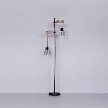 Stojacia lampa Mina, čierna/hnedá, výška 168 cm, kov/drevo