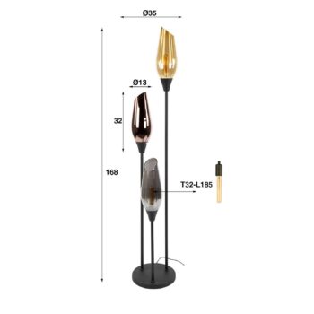 Stojacia lampa Mixture, 168 cm, viacfarebná, 3-pl. sklo/kov