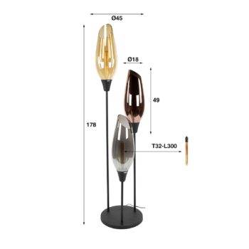 Stojacia lampa Mixture, 178 cm, viacfarebná, 3-pl. sklo/kov
