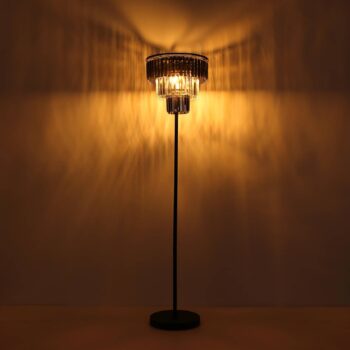 Stojacia lampa Naxis, čierna/dymovo sivá, výška 160 cm, kryštál