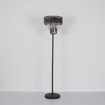 Stojacia lampa Naxis, čierna/dymovo sivá, výška 160 cm, kryštál