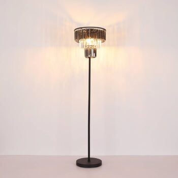 Stojacia lampa Naxis, čierna/dymovo sivá, výška 160 cm, kryštál