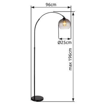 Stojacia lampa Newcastle, výška 196 cm, čierna matná/dymovo sivá