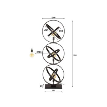Stojacia lampa Orbit, 3 svetlá, čierna, kov, E27