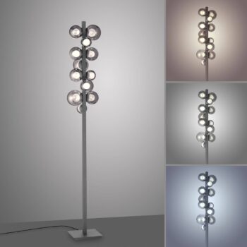 Stojacia lampa PURE LED Popup, sivý hliník/sklo stmievač 12 svetiel.