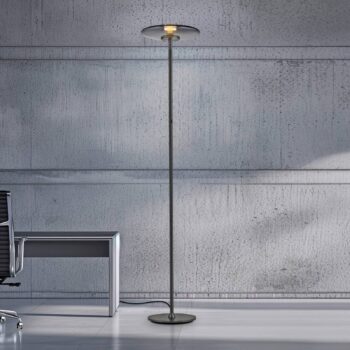 Stojacia lampa PURE LED Vitrum, sivý hliník/sklo, dotykový stmievač